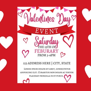 Editable Valentines Event Flyer, Valentines Bake Sale, Valentines Dance, Valentines Fundraiser, Canva Template