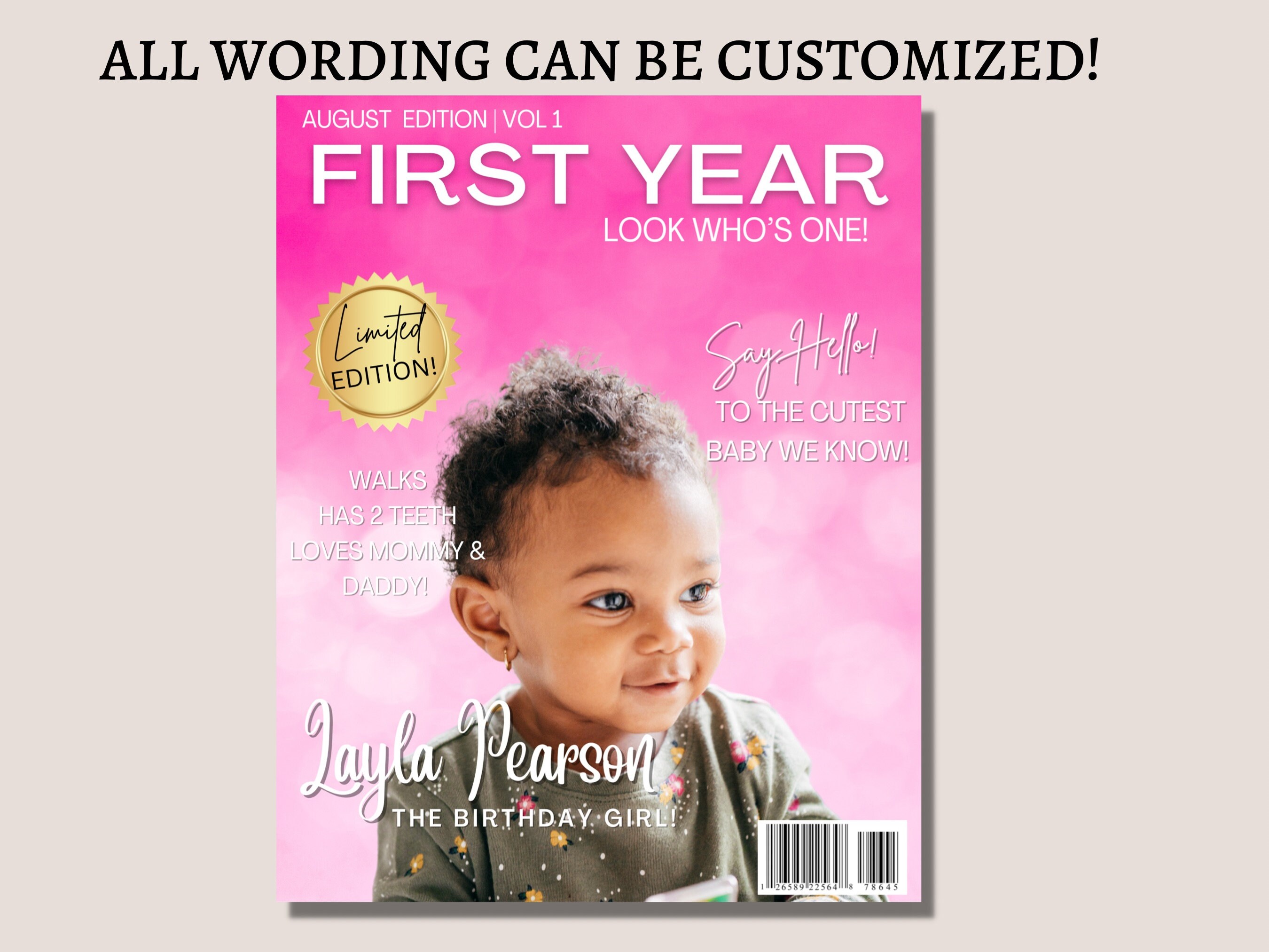 CUSTOM Magazine Cover, First Birthday Magazine Cover, First Birthday ...