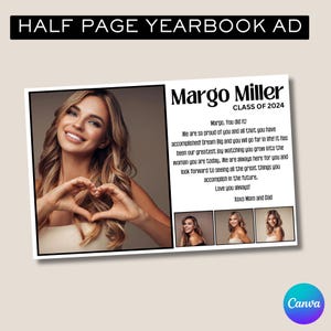 Half Page Yearbook Ad Template, Graduation Ad for Yearbook, Canva Template, Yearbook Page, High School Year Book