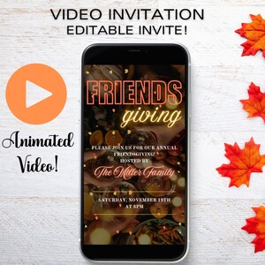 Editable Friendsgiving Evite, thanksgiving Invitation, Video Invite, Editable Video Invite, thanksgiving Party Video Invite, Editable Video