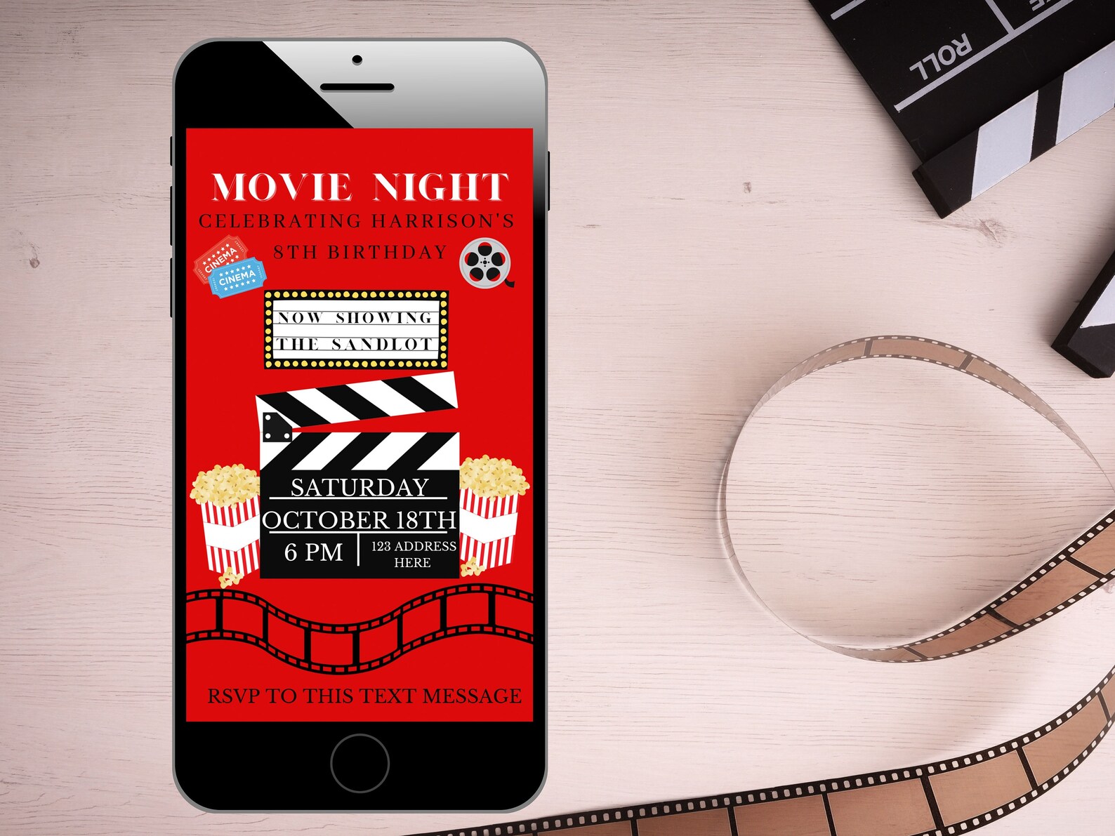 Editable Movie Night Evite Invitation Text Invite Template Etsy