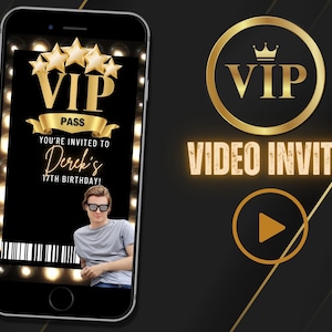 VIP Pass Video Invitation, VIP Pass Party, VIP party, vip Birthday, black and gold invite, Video Evite, Video Invitation