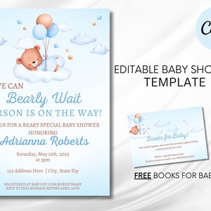 We can Bearly Wait Invitation, Editable Baby Shower Invitation, Teddy Bear Baby Shower, Teddy Bear Invite, Canva Template