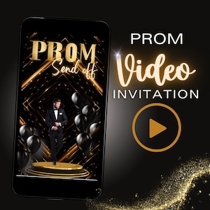 Glam Prom Send Off Video Invitation, Black and Gold (Digital Download)