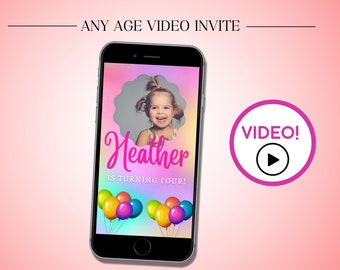 RAINBOW Video Invite, Video Invitation, Birthday Evite, Invite with Photo, Animated Kids Invite, Colorful Invite, Mobile Video