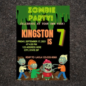 Zombie Birthday Digital Invitation, zombie party theme, zombie party