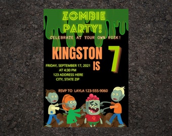 Zombie Birthday Digital Invitation, zombie party theme, zombie party