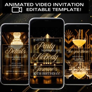 Gatsby 1920-tals videoinbjudan, Gatsby-temafestinbjudan, videoinbjudan, Gatsby-födelsedagsinbjudan, vrålande videoinbjudan