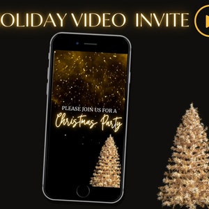 Video Christmas Invite, Black and Gold Christmas Invitation, Gold Holiday Invite, Video Evite, Christmas Evite, Animated Evite image 1