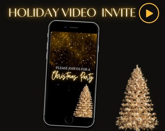 Video Christmas Invite, Black and Gold Christmas Invitation, Gold Holiday Invite, Video Evite, Christmas Evite, Animated Evite