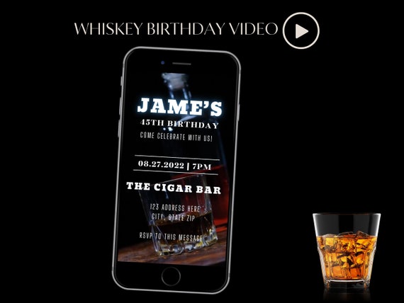 Video Invite, Whiskey Theme Invite, bachelor Party Invite, Mens Birthday Invite, Video Evite, Bachelor Invitation, Mens Invitation