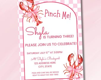 Pinch Me Lobster Birthday Invite, Lobster Birthday Evite, Seafood Birthday Invite, Lobster Party, Pinch Me Evite