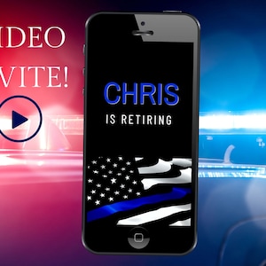 Police Retirement Video Invite, Video Invitation, Blue and Black Inivte, Police Theme Inivte, Retirement Invite, Video Evite