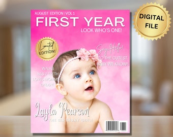 CUSTOM Magazine cover, First Birthday Magazine Cover, First Birthday Gift, 1st Birthday Sign, Digital Print, Milestone Sign