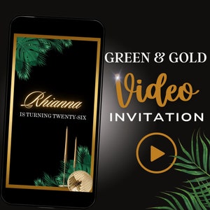 Emerald Green and Gold Video Invite, Green and black, Video Invitation, Video Evite, Invite with Music, Green Evite, Any Age Invite