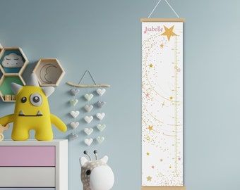 Child's Personalised Height Chart | Shooting Star | Canvas and Wood Family Measuring Guide | Giant Ruler | Growth Chart | Kids Room Decor