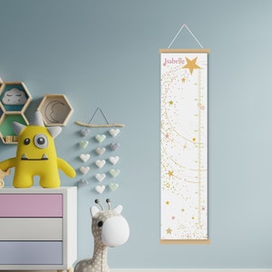 Personalisierte Höhentabelle des Kindes | Sternschnuppe | Familien-Messanleitung aus Holz und Leinwand | Riesen lineal | Wachstumstabelle | Kinderzimmer Dekor