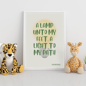 A lamp unto my feet, a light to my path | PHYSICAL PRINT | Psalm 119 Scripture | Green and Yellow Wall Print | Children&#39;s Room Art