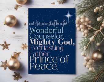 Christian Christmas Card | Isaiah 9:6 | Emmanuel | Wonderful Counsellor | Mighty God | Prince Of Peace | Modern Festive Card