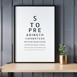 Cartel de prueba ocular / DESCARGA DIGITAL / Arte humorístico de la pared de decoración del hogar / Dejar de leer esto / Cuadro óptico / Impresión divertida del inodoro / Baño de abajo