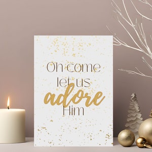 Christelijke kerstkaart | 'Oh kom, laten we hem aanbidden' | Seizoensgroeten | Moderne feestelijke kaart