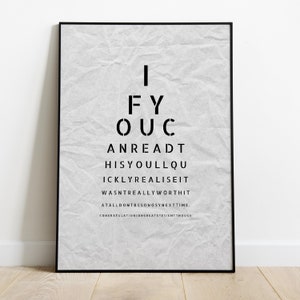 Humorvolles Sehtest Poster | PHYSIKALISCHER DRUCK | Wohnkultur Wandkunst | Sei nicht neugierig | Optiker Maßtabelle | Lustiger Toiletten-Druck | Unten Loo