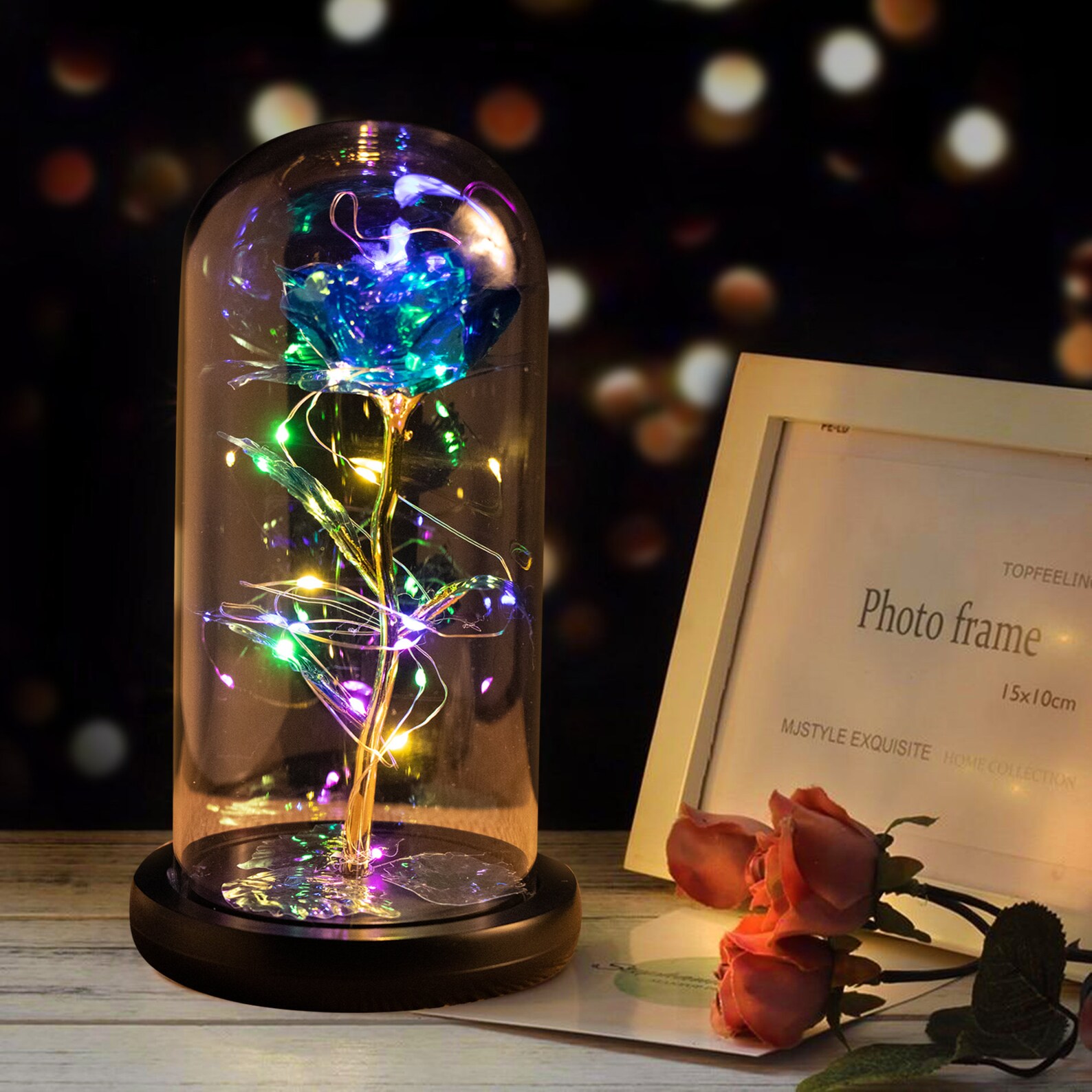 CRYSTAL GALAXY ROSE in a Glass Dome Glass Rose with 20 Led | Etsy