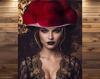 Angry Belladonna Wandbild Schwarzwald | Gothic Luxus Kunstdruck Frau Gold
