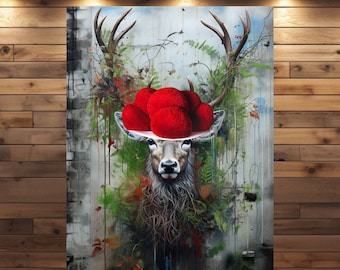 Street Art, Graffiti Bollenhut Hirsch Rudi as a canvas and poster in different sizes