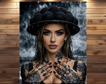 Model Amber uit het Zwarte Woud | Poster van het Zwarte Woud | Muurdecoratie met een donkere esthetiek | Kunst van Bollenhut | Gotische walvis