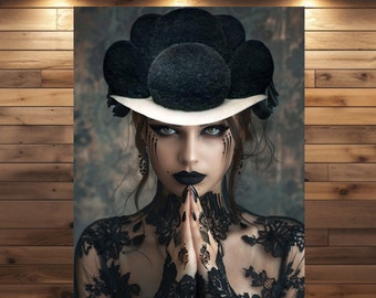 Verleidelijke schoonheid van het Zwarte Woud – Casandra in gotische stijl, mystieke muurdecoratie op canvas en poster