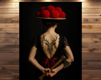 Zwarte Woud Kunst “Donkere Geheimen” – Canvas in minimalistische stijl | Tattoo ontwerp & Bollenhut