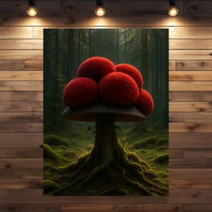 Bollenhut Pilz Kunstdruck | Magischer Schwarzwald Waldkunst | Poster & Leinwand | Mystisches Naturbild als Wanddeko