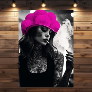 Schwarzwald Kunstwerk Carry im coolen Look mit Rosa Bollenhut als Poster oder Leinwand in verschiedenen Größen