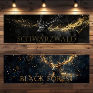 Goldene Hirsch Leinwand Deluxe Edition – Panorama Kunstwerk 180x60 cm – Luxuriöser Wandschmuck für Zuhause, Büro oder Restaurant