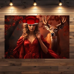 Schwarzwald Dame Alina mit Hirsch auf Poster oder Leinwand veredelt
