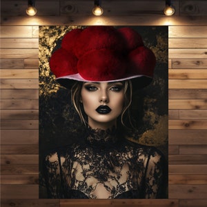 Schwarzwald Dame Belladonna Poster mit Bollenhut, Schwarzwald Leinwand Kunst, Wanddeko
