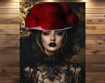 Poster van Lady Belladonna uit het Zwarte Woud met Bollenhut-hoed, canvas kunstwerk uit het Zwarte Woud, wanddecoratie
