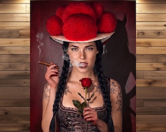 Poster van de vrouw van Bollenhut | Decoratie voor het Zwarte Woud | De duivel in mij | Gotische donkere boho