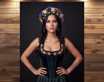 Beierse schoonheid Liesl poster en canvas - Traditionele kostuumdecoratie | Dirndl vrouw muurdecoratie | Edelweiss Oktoberfest kunst