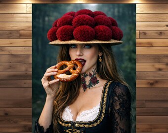 Schwarzwald Jolante Poster Leinwand Bollenhut Brezel Wandbild Schwarzwald Frau Tattoo Look