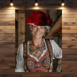 Schwarzwald Wandkunst: Moderne "Tante Gerda" mit Tattoos – Poster & Leinwand