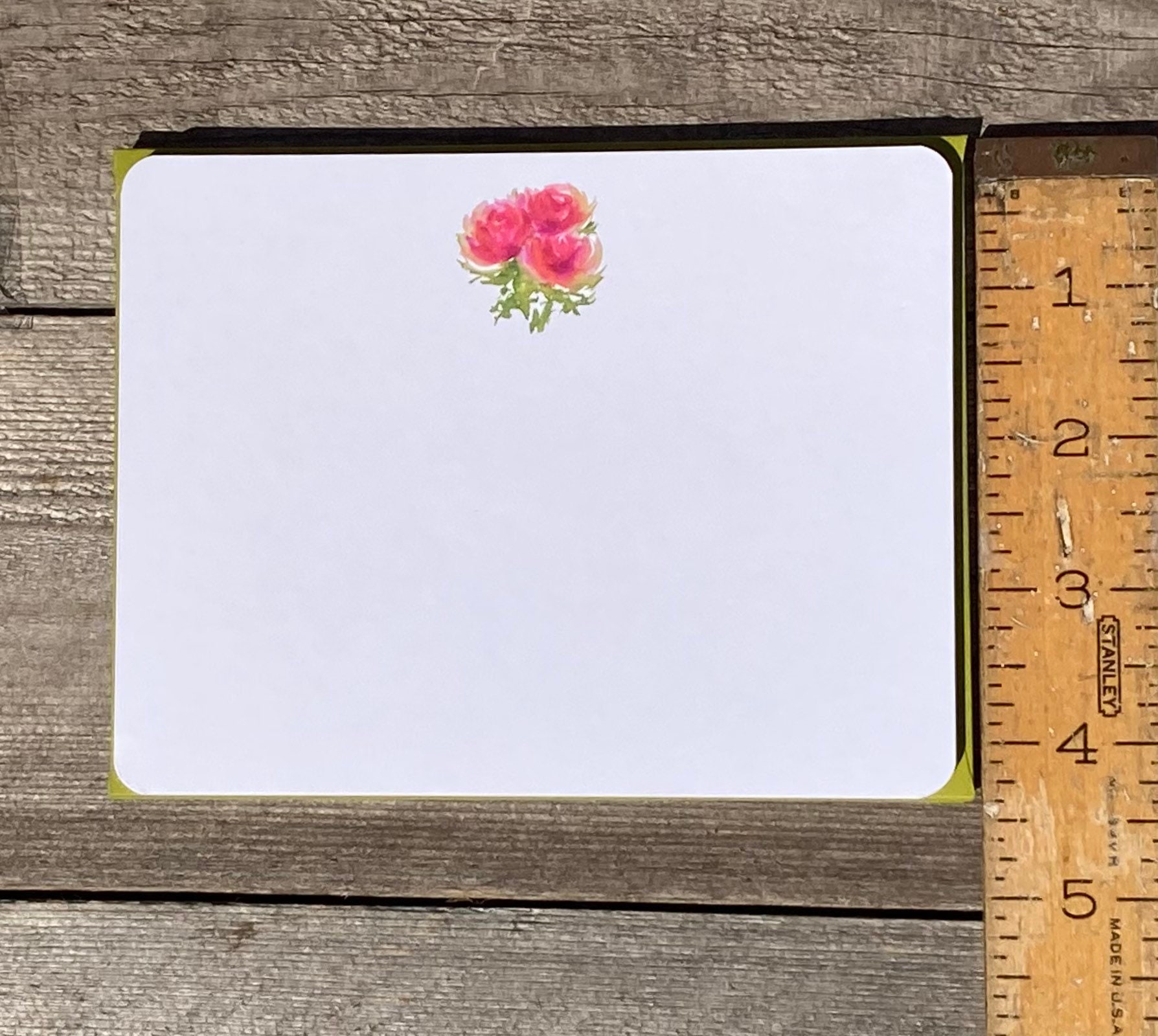 Notecards Set of 8 A2 Kiwi Green Envelopes Pink Flower Etsy