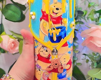 pooh zipper tumbler,bear tumbler,zipper cup,bee,honey,cartoon,gift,20oz