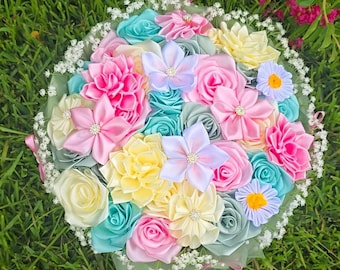 30 Mix bouquet,eternal bouquet,ribbon roses,pastel bouquet,coquette,tulle