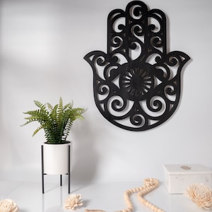 Black Wooden Hamsa Wall Hanging: Boho 3rd Eye Decor