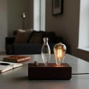 Vintage vernevelaar voor etherische olie van hout met Edison led-licht