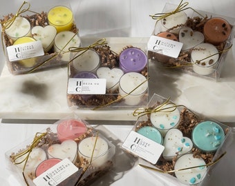 Decorated Tea Light Candle Set: Scented Handmade Candles, Crystal & Floral Decor