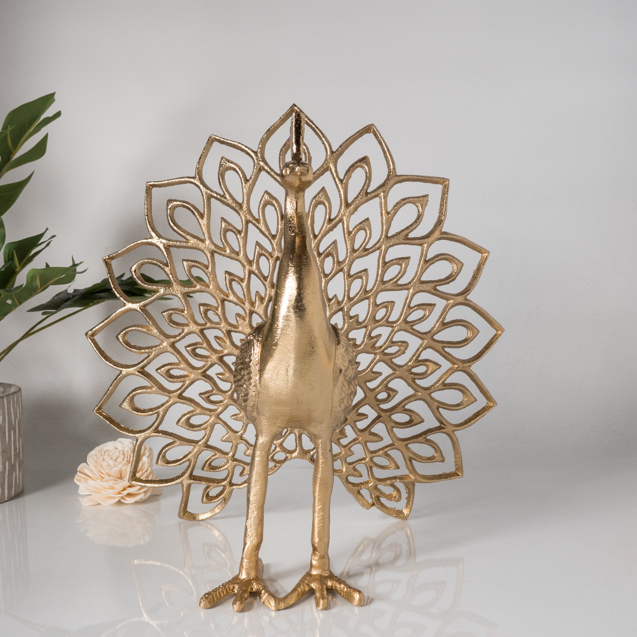 Golden Peacock Statue Gold Peacock Metal Decor Brass Etsy