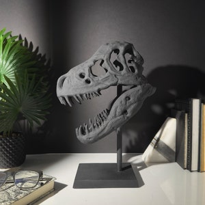 T-Rex Skull Statue | Black Dinosaur Skull | Prehistoric Skull | Wildlife Decor | T-Rex Sculpture | Cast Iron Statue | Dinosaur Bust